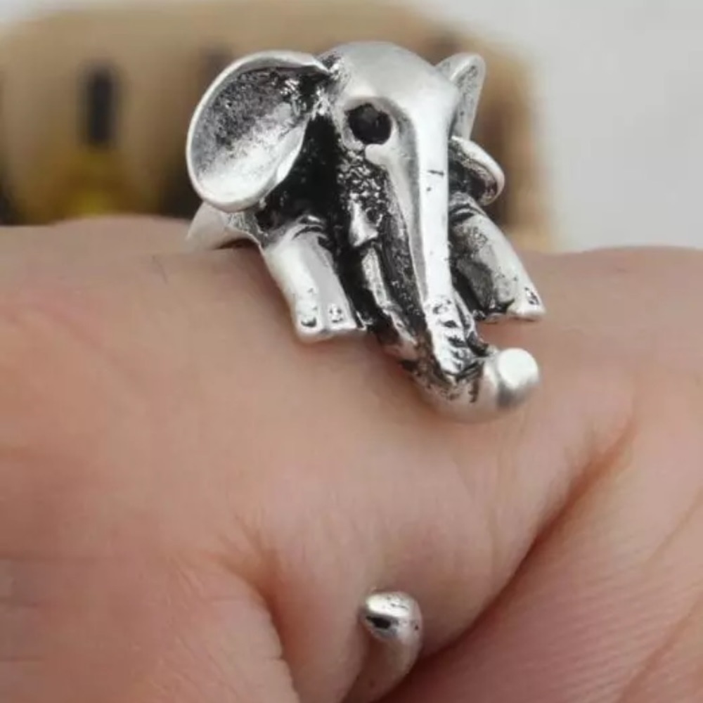 “Irrelephant” Unique Minimalist Elephant Wrap Ring - Picture 4 of 8